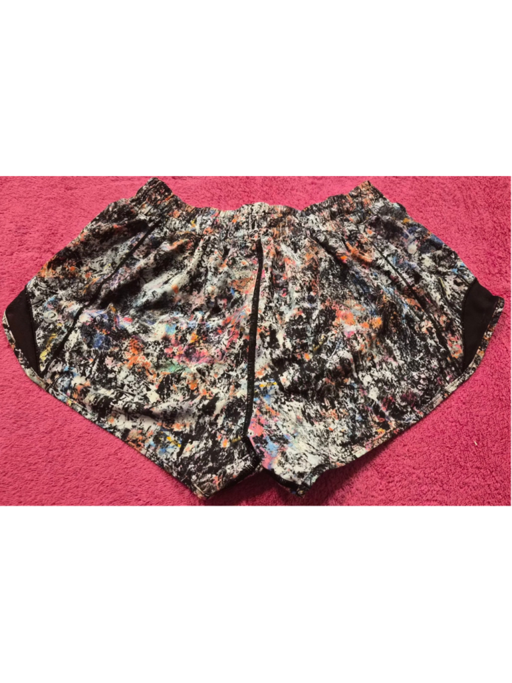 Women's Lululemon Athletic Shorts Size M Black Multi-color Paint Splatter